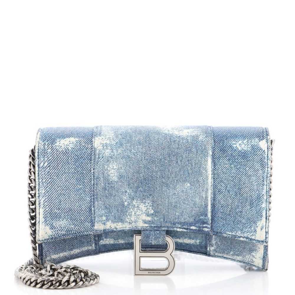 Balenciaga Hourglass Chain Wallet Printed Blue